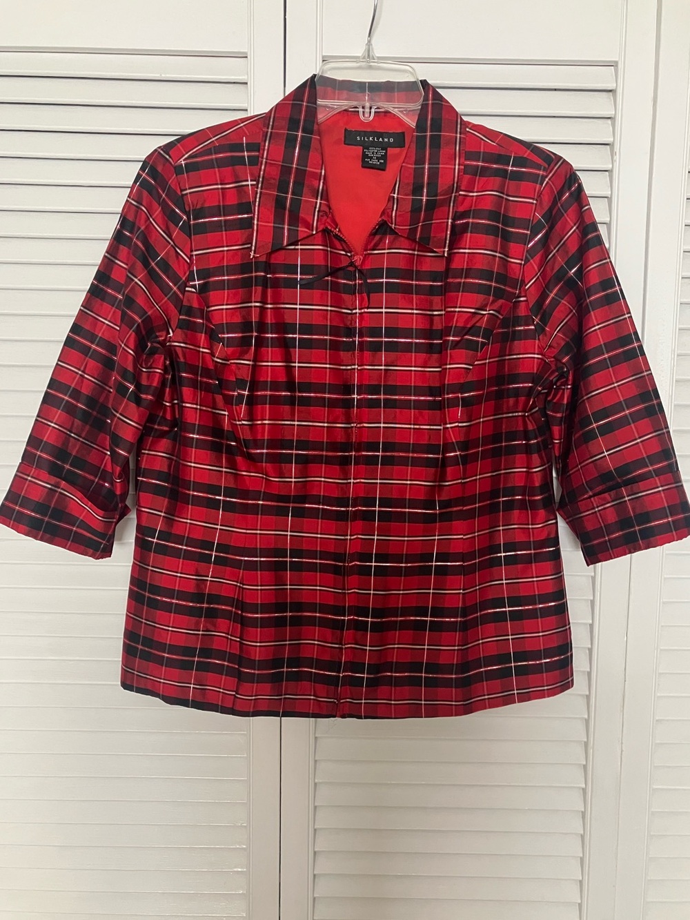 Silkland Red/Black/Metallic Plaid Blouse